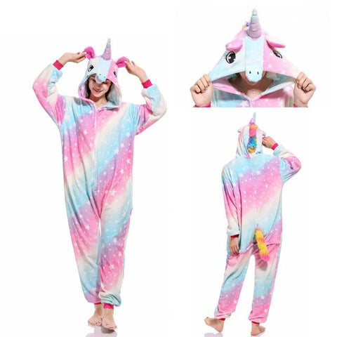 2019 Winter Christmas Kigurumi Pajama Adult Animal Unicorn Onesie Women Men Couple Pajamas Set Kegurumi Sleepwear Flannel Zipper