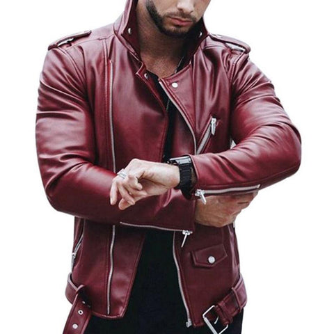 Oeak Autumn Winter Fashion Casual Zipper Leather Jacket red black Plus size 2019  Motorcycle Faux Jacket Men Slim Streetwear new