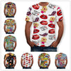2019 Summer Men Casual Top Tees Cartoon 3D Red Lips Letter Print Short Sleeve T-Shirt Fashion O-Neck Big Size Loose Men Shirts