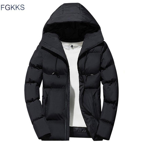 FGKKS Winter Men Parkas Jacket Male Fashion Brand Solid Color Thicken Warm Hooded Coat Man's Casual Parkas