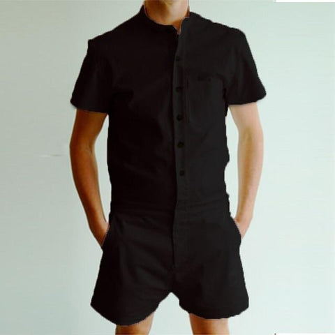 New Fashion Men Rompers Short Sleeve Male Stretch Slim Fit Jumpsuit Cargo Short Tops Trousers Overalls Casual Men Tracksuit