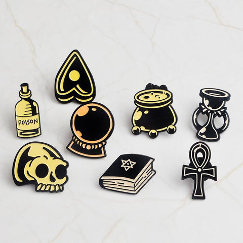 Personality Fashion Heart-shaped Crystal Ball Medicine POISON Medicine Bottle Hourglass Cross Skull Magic Book Enamel Jewelry