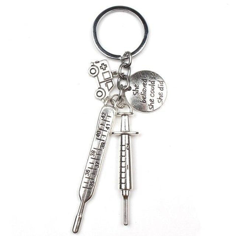 New Fashion Doctor Aid Kit Mini Syringe Thermometer Ambulance Dentist Angel Stethoscope Keychain Medicine Graduate Gift Souvenir
