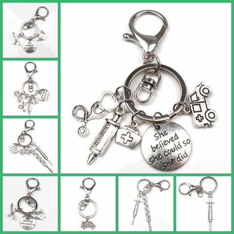 New Fashion Doctor Aid Kit Mini Syringe Thermometer Ambulance Dentist Angel Stethoscope Keychain Medicine Graduate Gift Souvenir