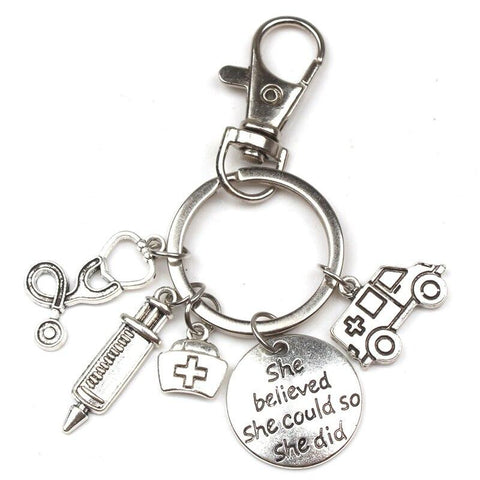 New Fashion Doctor Aid Kit Mini Syringe Thermometer Ambulance Dentist Angel Stethoscope Keychain Medicine Graduate Gift Souvenir