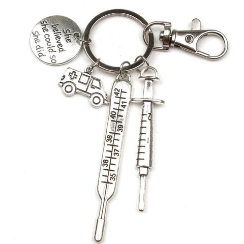 New Fashion Doctor Aid Kit Mini Syringe Thermometer Ambulance Dentist Angel Stethoscope Keychain Medicine Graduate Gift Souvenir