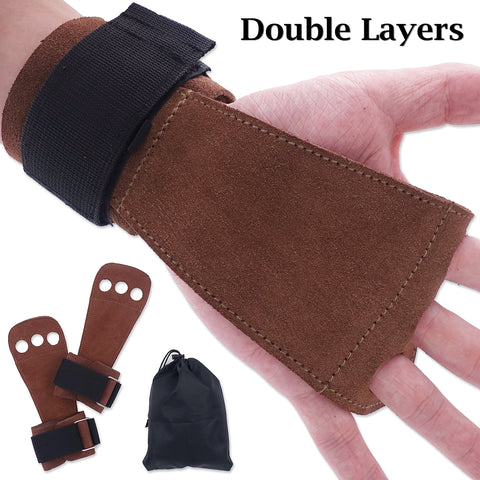 Double Layers Gymnastics Hand Palm Grips 3 Holes for Pull up Weight lifting Kettlebell Crossfit Training Wrist Wraps Protection
