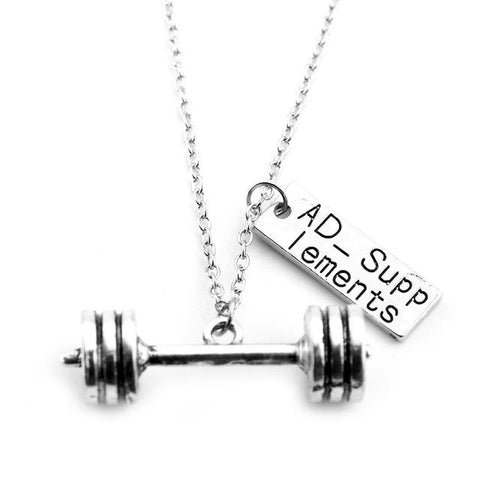 Fitness Muscle Man Weight lifting Necklace Creative Strong Is Beautiful Gym Barbell Dumbbells Kettlebell Pendant Necklaces GIFT