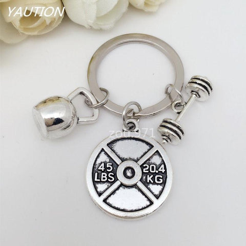 1Pcs 45lbs WEIGHT & barbell &Kettlebell Keychain * Fitness Crossfit Bodybuilding Gym