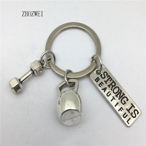 STRONG IS BEAUTIFUL & KETTLEBELL Chain Keychain * Fitness Weightlifting Gym