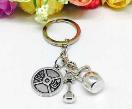 Vintage Silver 25lbs WEIGHT Barbell Fitness Kettlebell Keychain Gifts Fit Key Ring Accessories Gifts Couple Handbag Key Chains