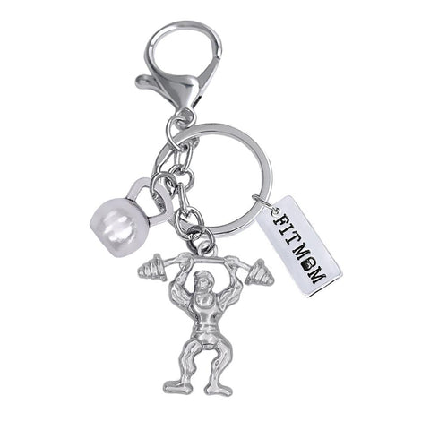 Dynamic Gym Fitness Athlete Kettlebell Pendant Combination FIT MOM Label Keychain