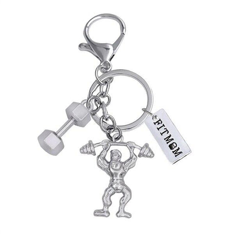 Dynamic Gym Fitness Athlete Kettlebell Pendant Combination FIT MOM Label Keychain