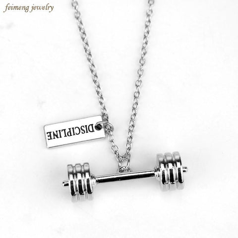 Dumbbell Barbell Kettlebell Necklace Discipline Silver Plated Necklaces Bodybuilding Jewelry Fitness Necklace Collier