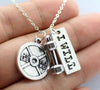 Vintage Silver 25lbs WEIGHT Barbell Fitness Kettlebell Dumbbell STRONG IS Weightlifting Necklace Charms Pendant Necklace