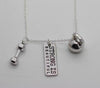 Vintage Silver 25lbs WEIGHT Barbell Fitness Kettlebell Dumbbell STRONG IS Weightlifting Necklace Charms Pendant Necklace