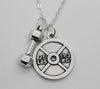Vintage Silver 25lbs WEIGHT Barbell Fitness Kettlebell Dumbbell STRONG IS Weightlifting Necklace Charms Pendant Necklace