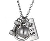 Vintage Silver 25lbs WEIGHT Barbell Fitness Kettlebell Dumbbell STRONG IS Weightlifting Necklace Charms Pendant Necklace