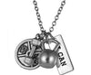 Vintage Silver 25lbs WEIGHT Barbell Fitness Kettlebell Dumbbell STRONG IS Weightlifting Necklace Charms Pendant Necklace
