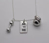 Vintage Silver 25lbs WEIGHT Barbell Fitness Kettlebell Dumbbell STRONG IS Weightlifting Necklace Charms Pendant Necklace