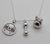 Vintage Silver 25lbs WEIGHT Barbell Fitness Kettlebell Dumbbell STRONG IS Weightlifting Necklace Charms Pendant Necklace