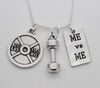 Vintage Silver 25lbs WEIGHT Barbell Fitness Kettlebell Dumbbell STRONG IS Weightlifting Necklace Charms Pendant Necklace