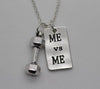 Vintage Silver 25lbs WEIGHT Barbell Fitness Kettlebell Dumbbell STRONG IS Weightlifting Necklace Charms Pendant Necklace