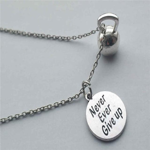 Fishhook Kettlebell and Never Ever Give up Pendant Necklace With Link Chain Zinc Alloy Charm Necklaces For Men/Women