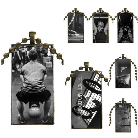 For Women Gifts Boy Glass Pendant Necklace Handmade Half Pendant Rectangle Necklace Gym Fitness Crossfit Training Kettlebells