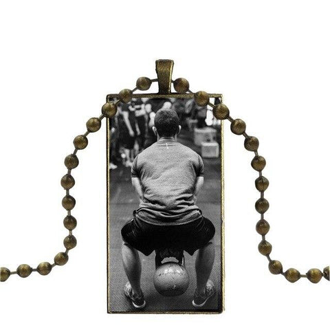 For Women Gifts Boy Glass Pendant Necklace Handmade Half Pendant Rectangle Necklace Gym Fitness Crossfit Training Kettlebells