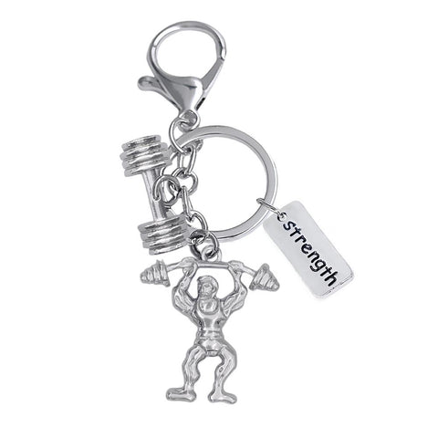 Strong Bodybuilder Men's Key Ring Gym Kettlebell Barbell Keychain Gift