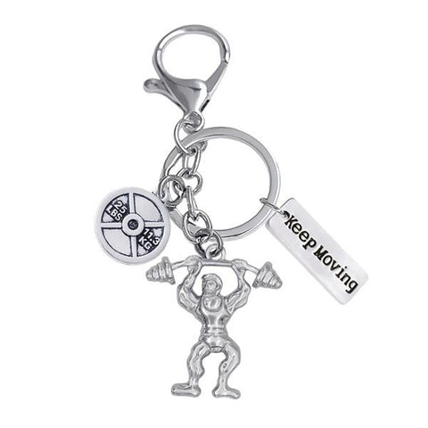 Strong Bodybuilder Men's Key Ring Gym Kettlebell Barbell Keychain Gift