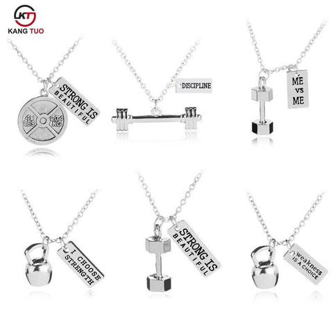 Fitness Gym Dumbbell Pendant Necklace Bodybuilding Necklaces Men Women Sport Kettlebell Barbell Dumbbell Choker Jewelry Gifts