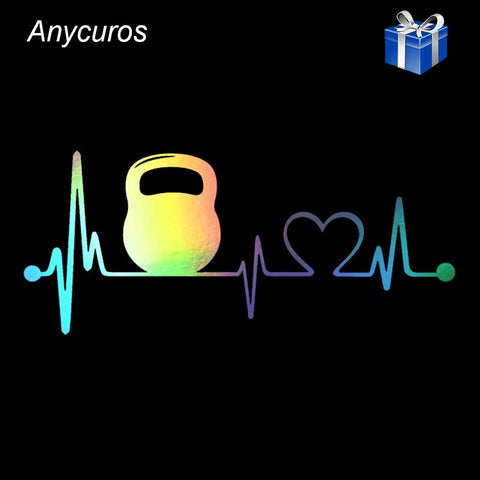 Anycuros Kettlebell Lock Lifeline Heartbeat Applique Car Sticker Car Window Vinyl Car Sticker Motorcycle Car Styling 21.1*7.9cm