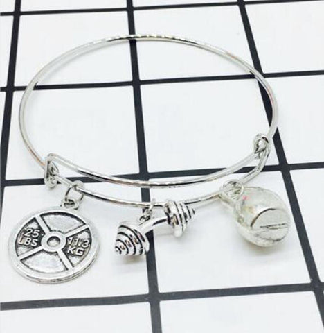 Mixed style 25lbs WEIGHT Barbell Fitness Kettlebell Charms Pendant Steampunk Gothic Bracelets&Bangles Gift