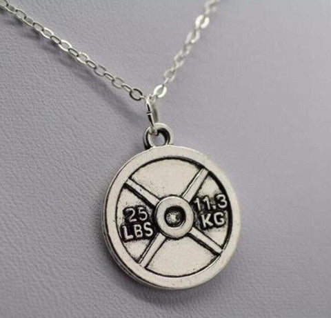 Mixed style Vintage Silver 25lbs WEIGHT Barbell Fitness Kettlebell Dumbbell Charms Weightlifting Fitness Pendant Necklace