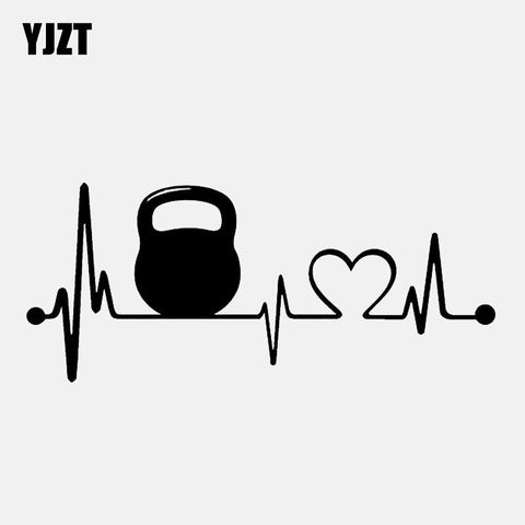 YJZT 15.1CM*6.5CM Fashion Kettlebell Lifeline Heartbeat Vinyl Black/Silver  Car Sticker C22-1077