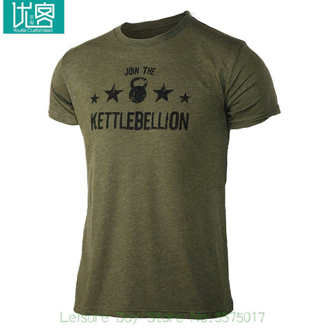 Casual Printed Tee Join The Kettlebellion - Military Green - Men's Kettlebell Triblend Workout T-shirt