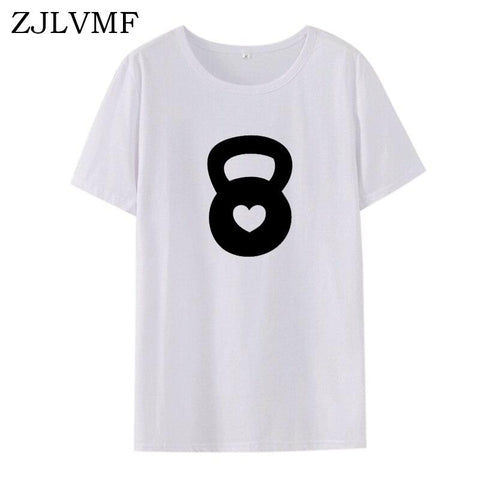 Zjlvmf Heart Kettlebell Women T-shirt Cotton Fashion Casual Graphic Tees Women Harajuku Cotton Big Size Cute Print T Shirt Women