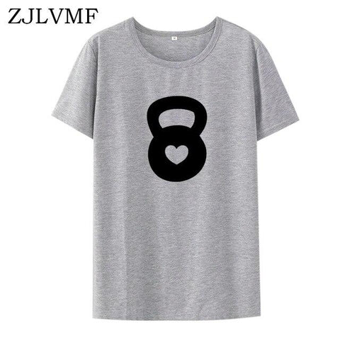 Zjlvmf Heart Kettlebell Women T-shirt Cotton Fashion Casual Graphic Tees Women Harajuku Cotton Big Size Cute Print T Shirt Women