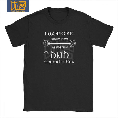 Dungeons And Dragons Gym Workout Dnd D20 Dice Weight Lifting T Shirt for Men Tops Tees 100% Cotton Crew Neck Funny T-Shirt Tops
