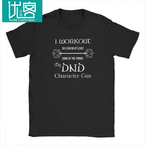 Dungeons And Dragons Gym Workout Dnd D20 Dice Weight Lifting T Shirt for Men Tops Tees 100% Cotton Crew Neck Funny T-Shirt Tops