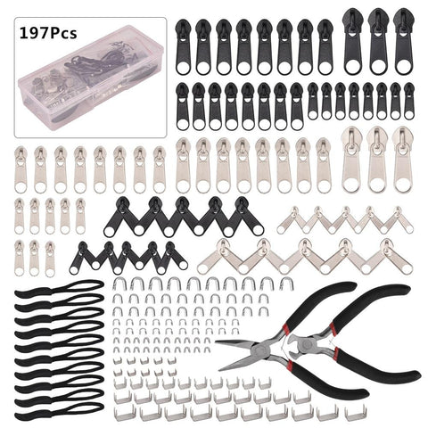 197pcs/Set Zipper Replacement Head Zipper Repair Kit Universal Instant Fix Replacement Zip Slider Tools For Zipper Accessories