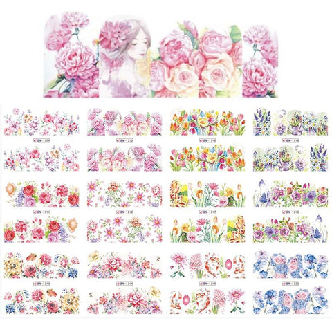 12 Designs Watercolor Blooming Flower Water Sticker Spring Florals Slider Full Wrap Decal Sliders Manicure Decoration BN1309-132