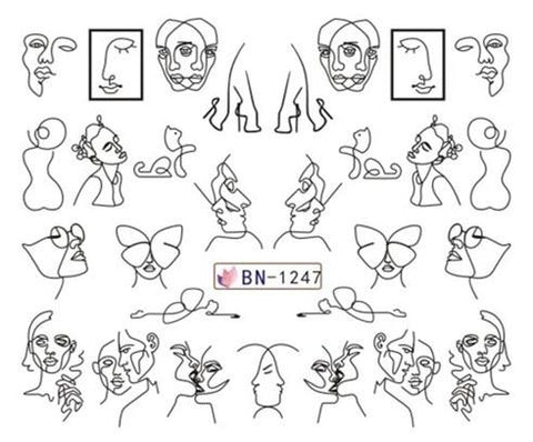 Nail Art Sticker Water Decals Nails Tattoo Slider Stickers Geometric Women Face Designs Decoration Manicure Pegatina Foil Wraps