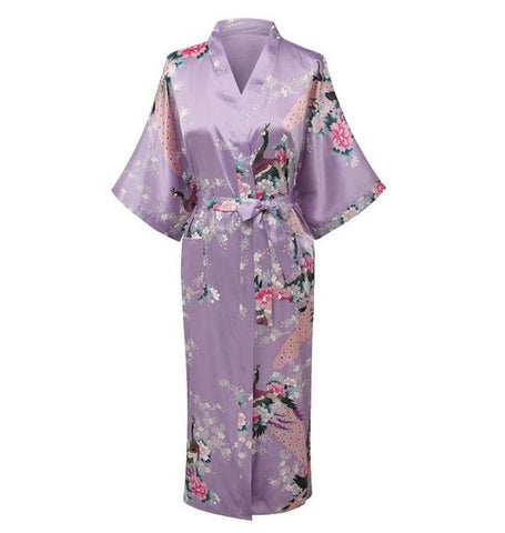 Light Purple Print Flower Women Robe Gown Chinese Traditional Bathrobe Sleepwear Novelty Kimono Dress S M L XL XXL XXXL A-111