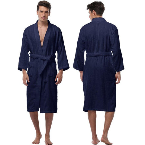 High Quality Winter Warm Cotton Men Robe 2017 Long Sleeve Sleepwear Kimono Robes Hotel Spa Soft Plush Bathrobe Nightgown Pijamas