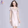 2017 New Sweet Young Women Silk Nightgown Printed Fashion Knee-length Girl Sleepwear Summer Ladies Sleepshirts Pink,Camel,Blue