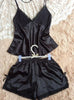 2016 summer style pajamas sets Women Female Sleep set Women's Deep V-neck Sexy Spaghetti Strap Shorts Sleepwear silk homewear