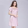 2017 New Sweet Young Women Silk Nightgown Printed Fashion Knee-length Girl Sleepwear Summer Ladies Sleepshirts Pink,Camel,Blue